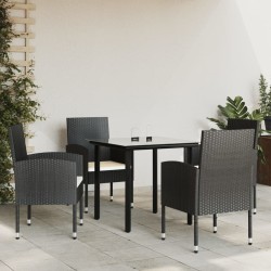 Ensemble à manger de jardin 5 pcs noir résine tressée et acier 510883510883