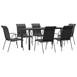 Ensemble à manger de jardin 7 pcs noir textilène et acier 510885510885