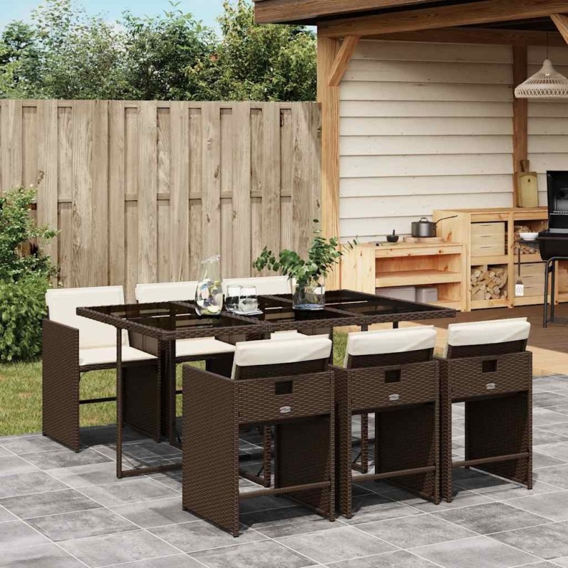 Ensemble à manger de jardin et coussins 7 pcs marron rotin 510904510904
