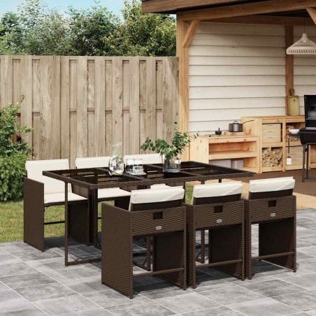 Ensemble à manger de jardin et coussins 7 pcs marron rotin 510904510904