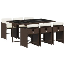 Ensemble à manger de jardin et coussins 7 pcs marron rotin 510904510904