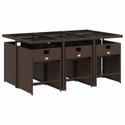 Ensemble à manger de jardin et coussins 7 pcs marron rotin 510904510904