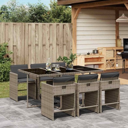 Ensemble à manger de jardin et coussins 7 pcs gris rotin 510905510905