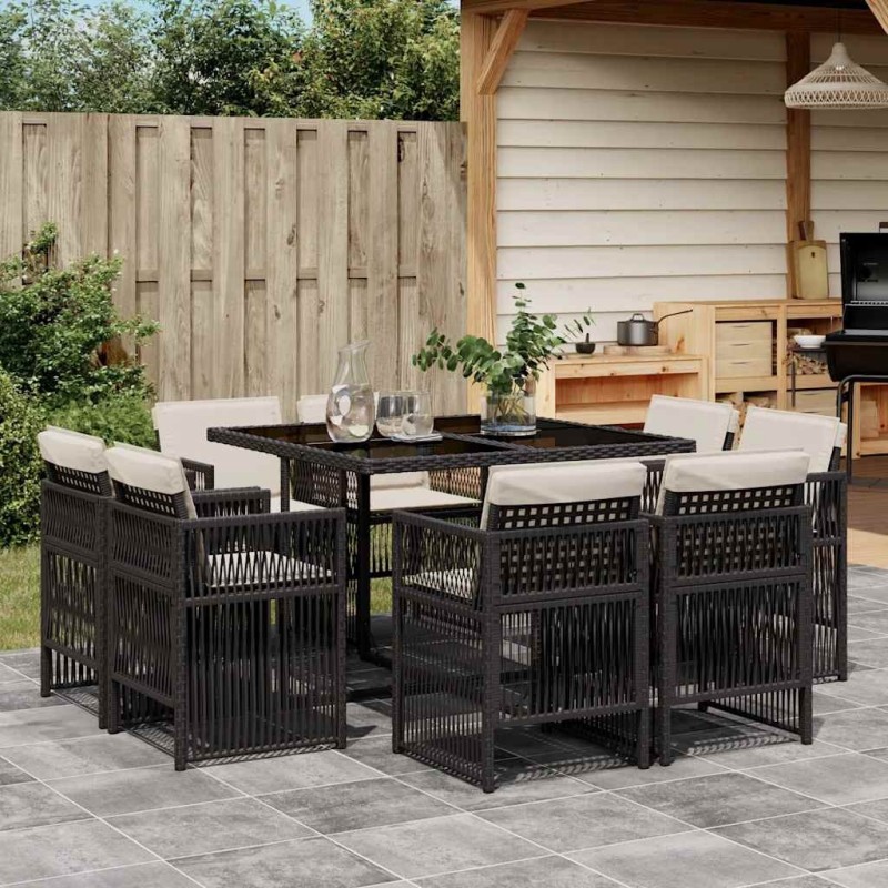 Ensemble à manger de jardin 9pcs coussins noir résine tressée 510907510907