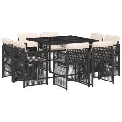 Ensemble à manger de jardin 9pcs coussins noir résine tressée 510907510907