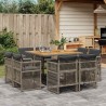 Ensemble à manger de jardin 9 pcs coussins gris résine tressée 510909510909