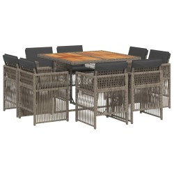 Ensemble à manger de jardin 9 pcs coussins gris résine tressée 510909510909