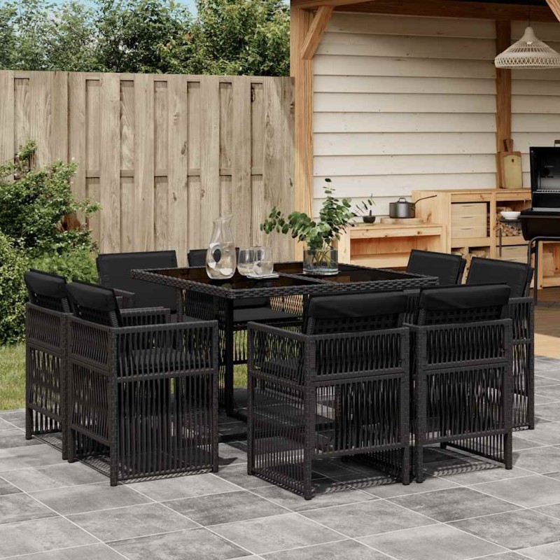 Ensemble à manger de jardin 9pcs coussins noir résine tressée 510910510910