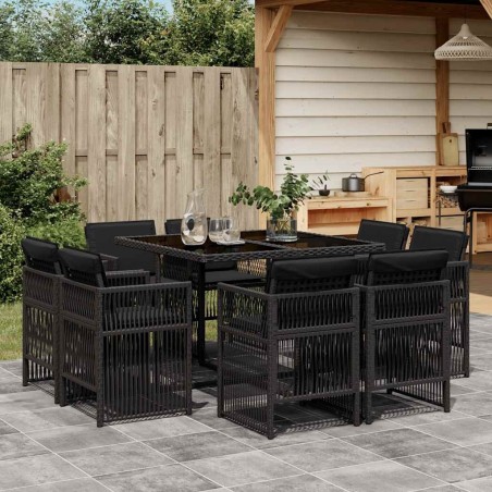 Ensemble à manger de jardin 9pcs coussins noir résine tressée 510910510910