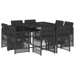 Ensemble à manger de jardin 9pcs coussins noir résine tressée 510910510910