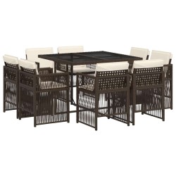 Ensemble à manger de jardin et coussins 9 pcs marron poly rotin 510912510912