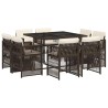 Ensemble à manger de jardin et coussins 9 pcs marron poly rotin 510912510912