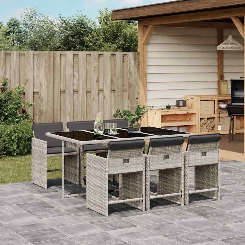 Ensemble à manger de jardin et coussins 7 pcs gris clair rotin 510914510914