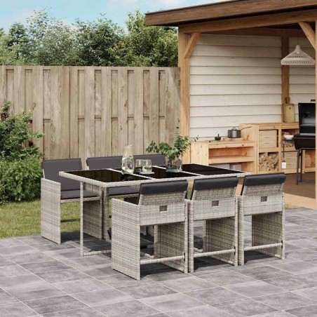 Ensemble à manger de jardin et coussins 7 pcs gris clair rotin 510914510914