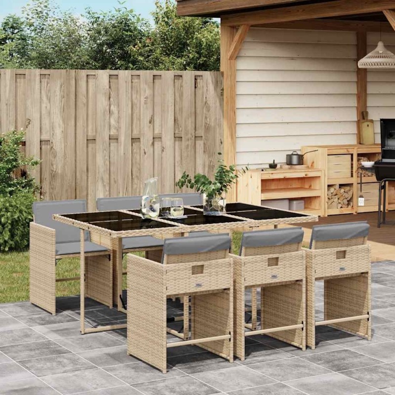 Ensemble à manger de jardin coussins 7 pcs mélange beige rotin 510915510915