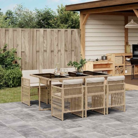 Ensemble à manger de jardin et coussins 7 pcs beige poly rotin 510917510917