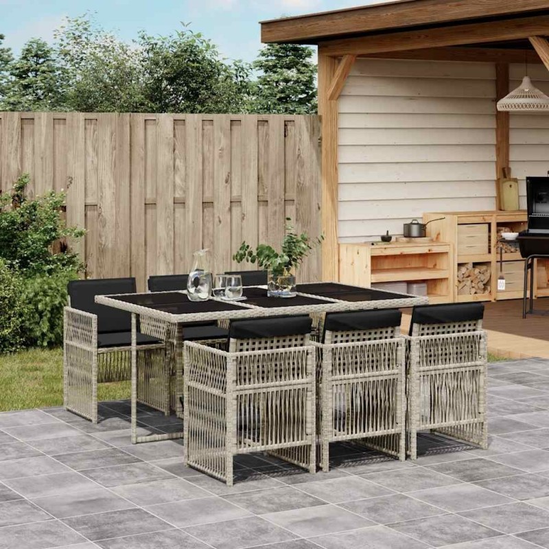 Ensemble à manger de jardin et coussins 7 pcs gris clair rotin 510918510918