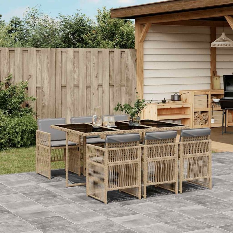 Ensemble à manger de jardin coussins 7 pcs mélange beige rotin 510919510919