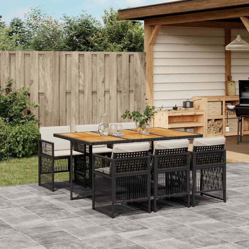 Ensemble à manger de jardin coussins 7pcs Noir Résine tressée 510920510920