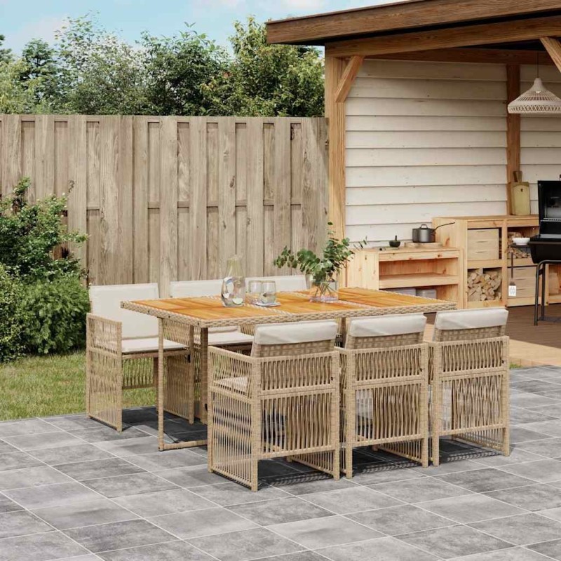 Ensemble à manger de jardin et coussins 7 pcs beige poly rotin 510921510921