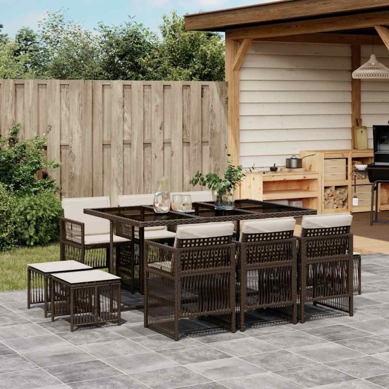 Ensemble à manger de jardin et coussins 11 pcs marron rotin 510922510922