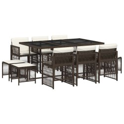 Ensemble à manger de jardin et coussins 11 pcs marron rotin 510922510922