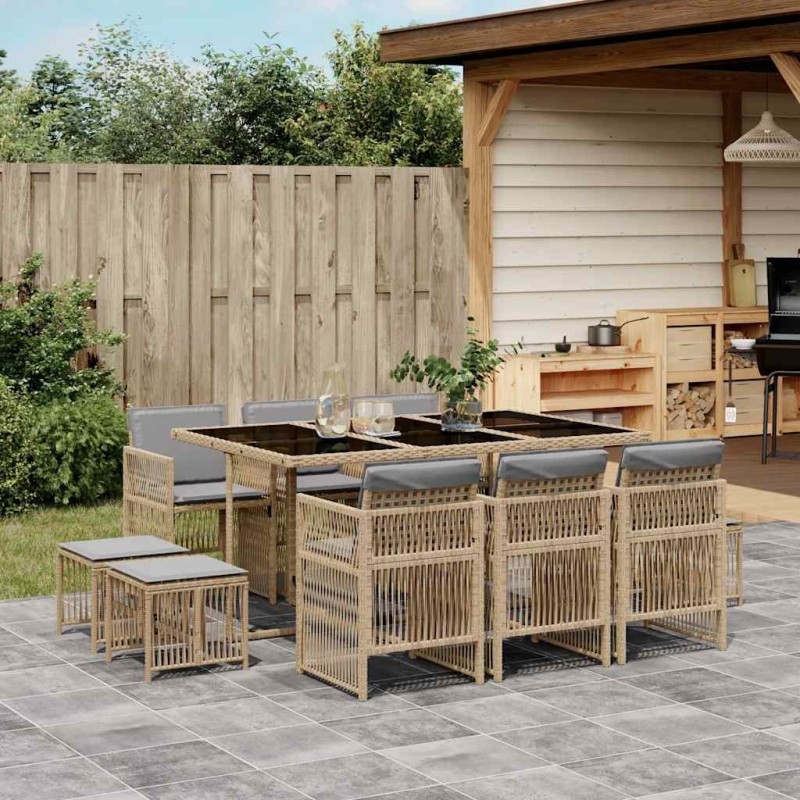 Ensemble à manger de jardin et coussins 11 pcs mélange beige 510923510923