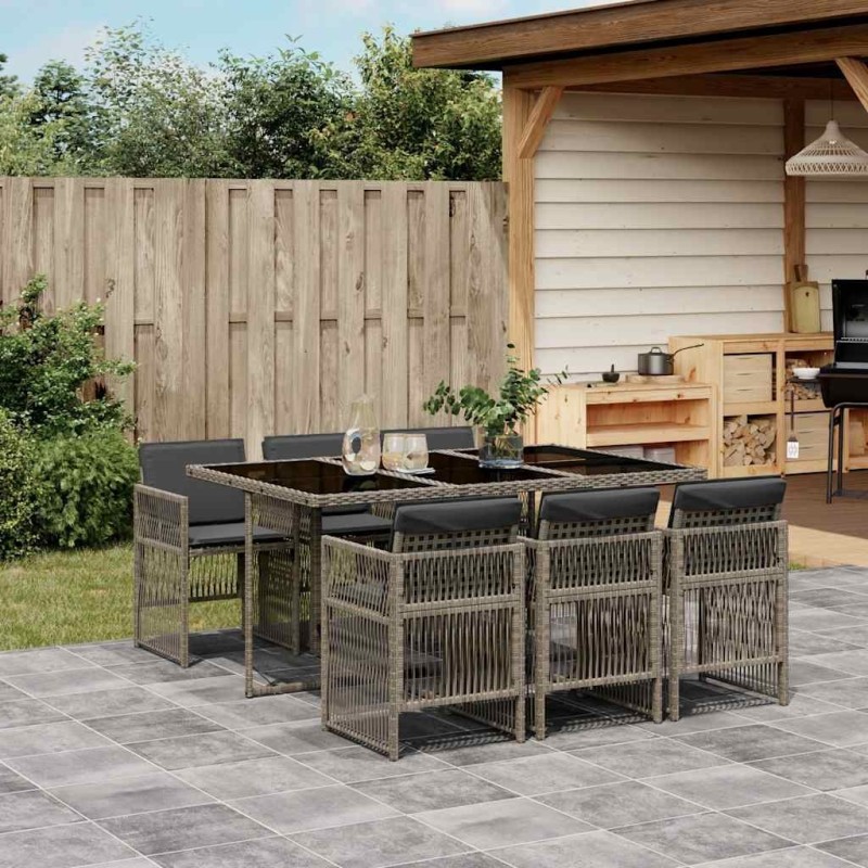 Ensemble à manger de jardin et coussins 7 pcs gris rotin 510924510924