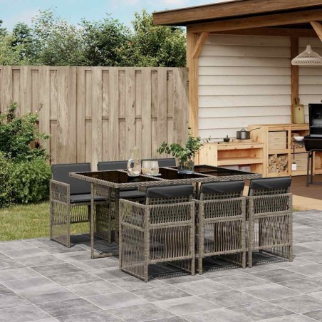 Ensemble à manger de jardin et coussins 7 pcs gris rotin 510924510924