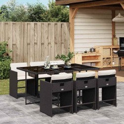 Ensemble à manger de jardin coussins 7pcs Noir Résine tressée 510925510925