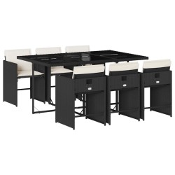 Ensemble à manger de jardin coussins 7pcs Noir Résine tressée 510925510925