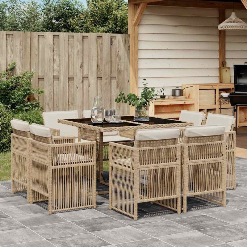 Ensemble à manger de jardin et coussins 9 pcs beige Poly rotin 510926510926