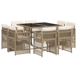 Ensemble à manger de jardin et coussins 9 pcs beige Poly rotin 510926510926