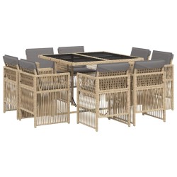 Ensemble à manger de jardin et coussins 9 pcs mélange beige 510927510927