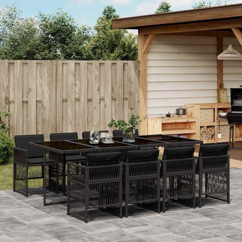 Ensemble à manger de jardin 9pcs coussins noir résine tressée 510928510928