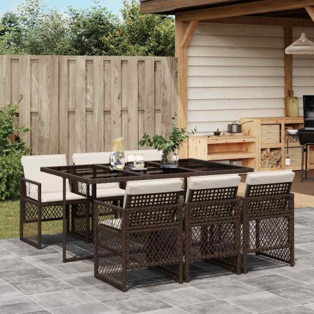 Ensemble à manger de jardin et coussins 7 pcs marron rotin 510929510929