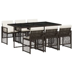 Ensemble à manger de jardin et coussins 7 pcs marron rotin 510929510929