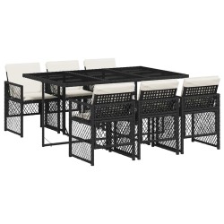 Ensemble à manger de jardin coussins 7 pcs noir résine tressée 510930510930
