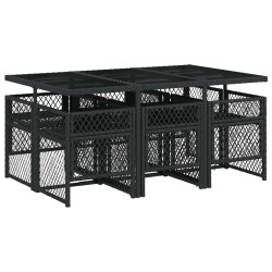 Ensemble à manger de jardin coussins 7 pcs noir résine tressée 510930510930