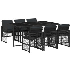 Ensemble à manger de jardin coussins 7 pcs noir résine tressée 510931510931