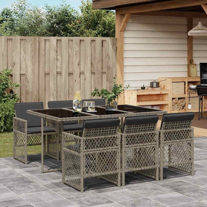Ensemble à manger de jardin et coussins 7 pcs gris rotin 510932510932