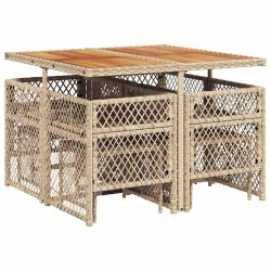 Ensemble à manger de jardin et coussins 9 pcs beige Poly rotin 510933510933