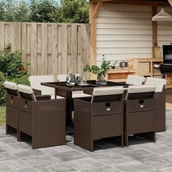 Ensemble à manger de jardin et coussins 9 pcs marron poly rotin 510934510934
