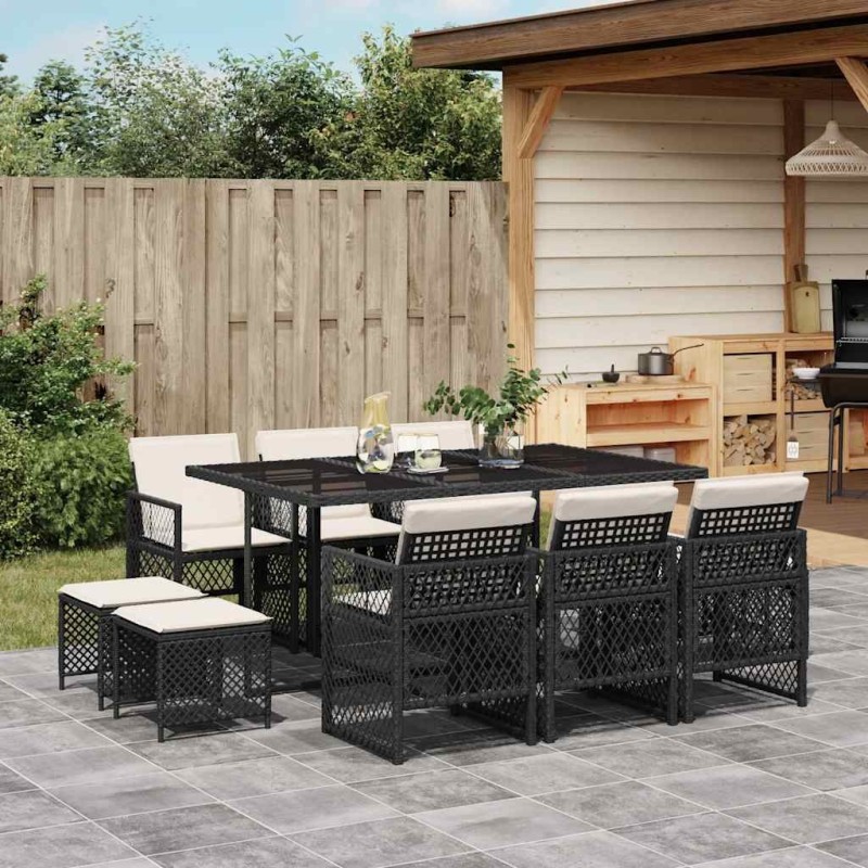 Ensemble à manger de jardin 11 pcs coussins noir résine tressée 510935510935