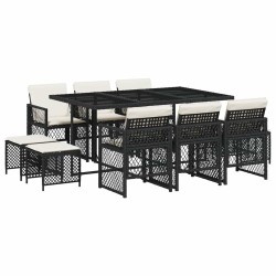 Ensemble à manger de jardin 11 pcs coussins noir résine tressée 510935510935