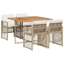 Ensemble à manger de jardin avec coussins 5pcs Beige poly rotin 510939510939