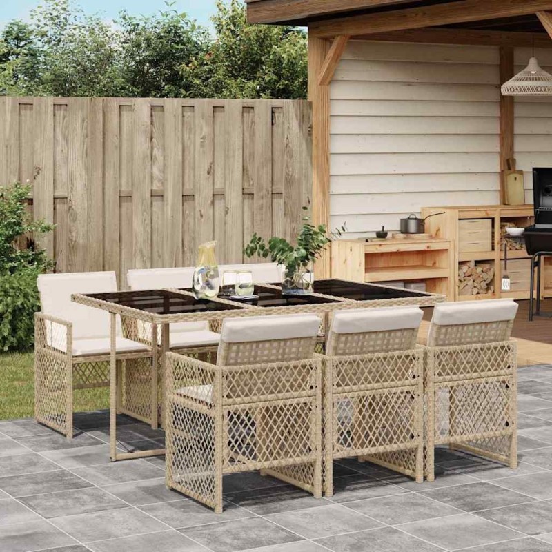 Ensemble à manger de jardin et coussins 7 pcs beige poly rotin 510940510940