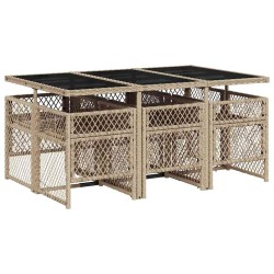Ensemble à manger de jardin et coussins 7 pcs beige poly rotin 510940510940