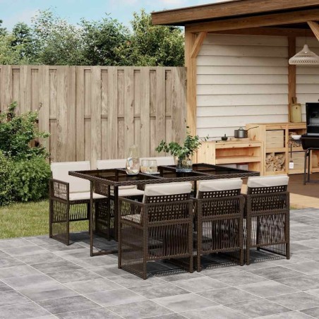 Ensemble à manger de jardin et coussins 7 pcs marron rotin 510941510941