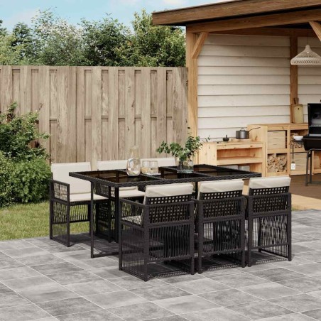 Ensemble à manger de jardin coussins 7pcs Noir Résine tressée 510942510942